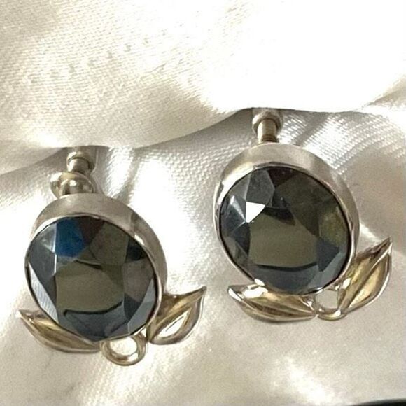 ANX Vintage Smokey Quartz & Sterling Earrings - Picture 2 of 9